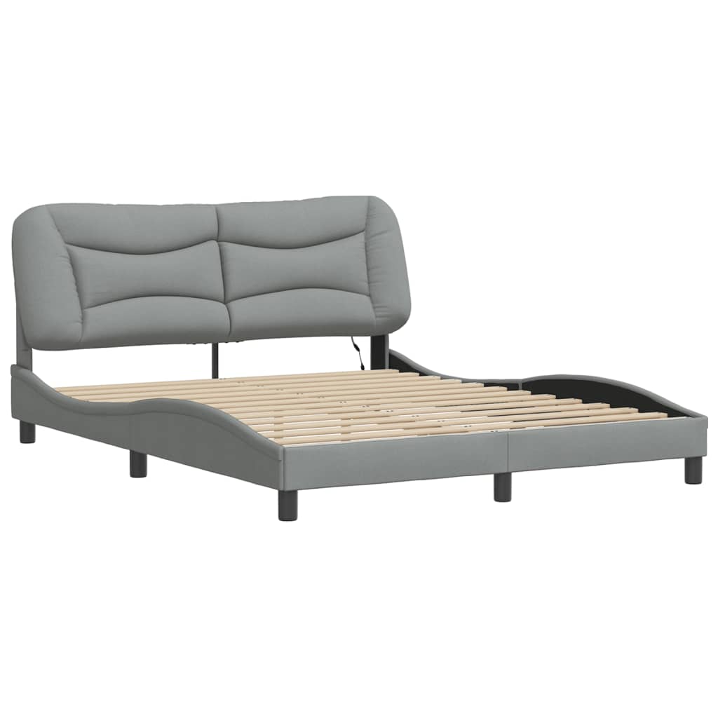 Bedframe met LED zonder matras "Hvar" 160x200 cm stof lichtgrijs is nu te koop bij PeponiXL, paradijselijk wonen!