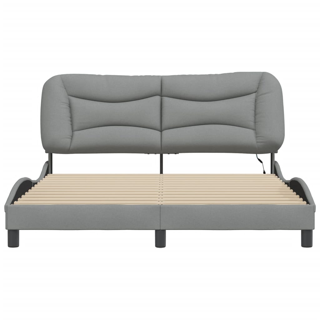 Bedframe met LED zonder matras "Hvar" 160x200 cm stof lichtgrijs is nu te koop bij PeponiXL, paradijselijk wonen!