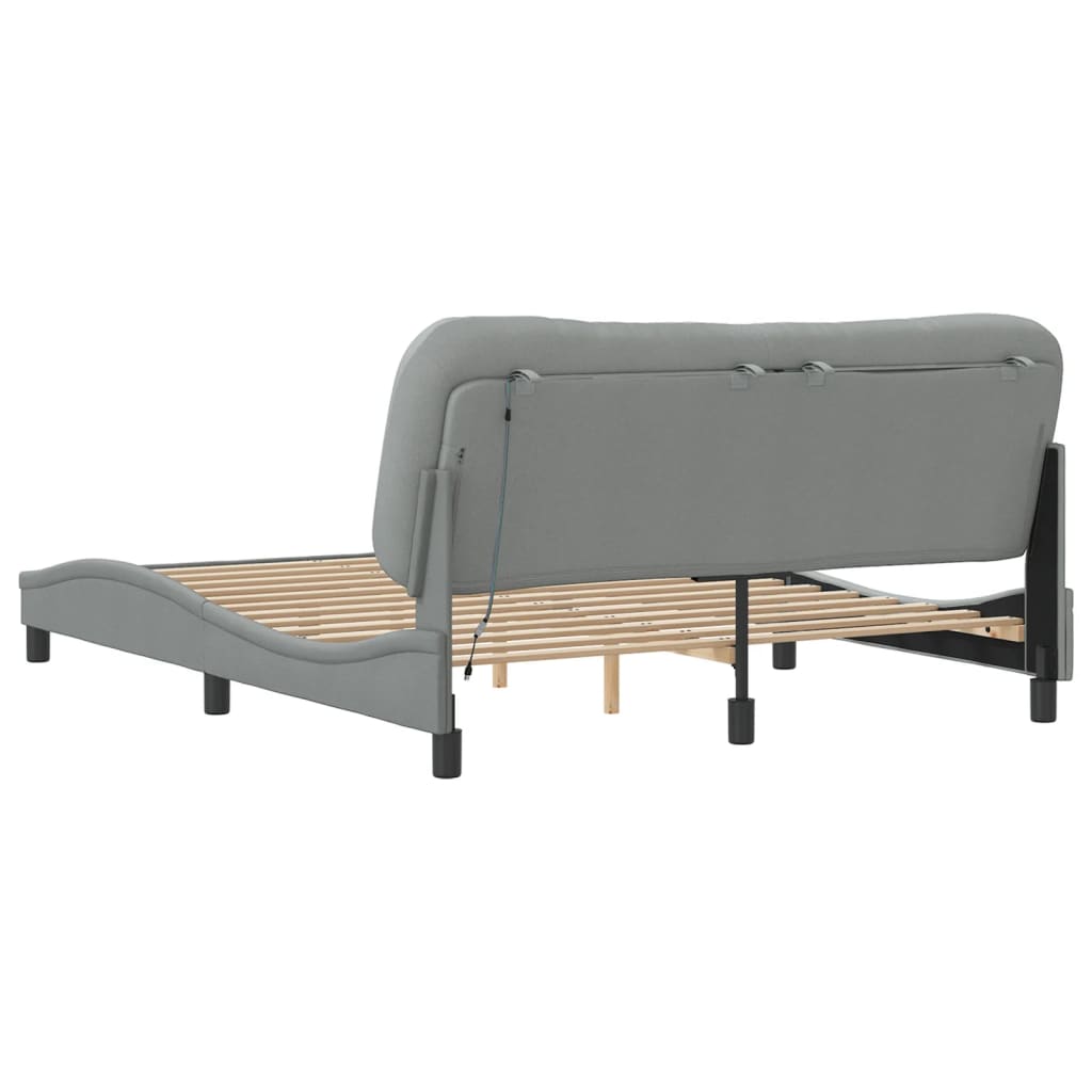 Bedframe met LED zonder matras "Hvar" 160x200 cm stof lichtgrijs is nu te koop bij PeponiXL, paradijselijk wonen!