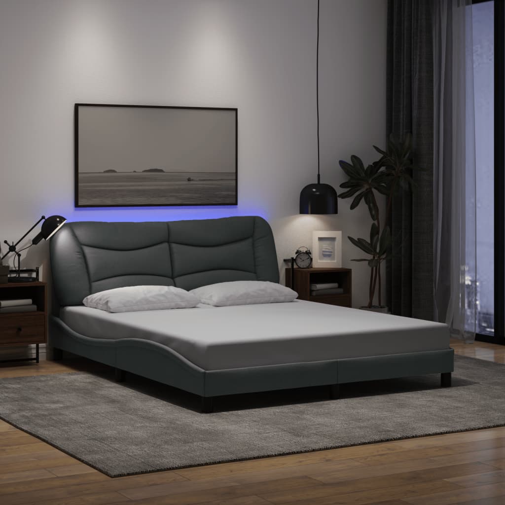 Bedframe met LED zonder matras "Hvar" 160x200 cm stof lichtgrijs is nu te koop bij PeponiXL, paradijselijk wonen!