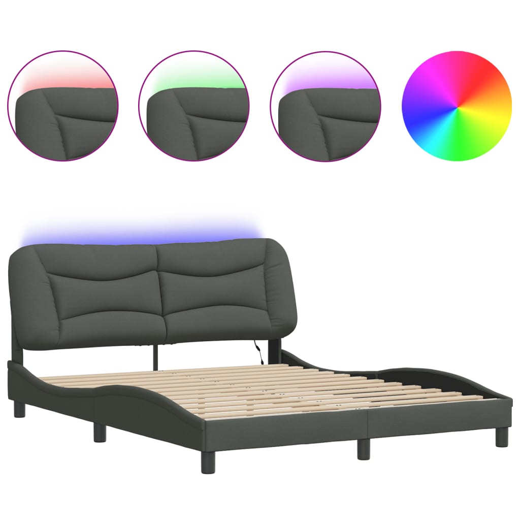 Bedframe met LED zonder matras "Hvar" 160x200 cm stof donkergrijs is nu te koop bij PeponiXL, paradijselijk wonen!