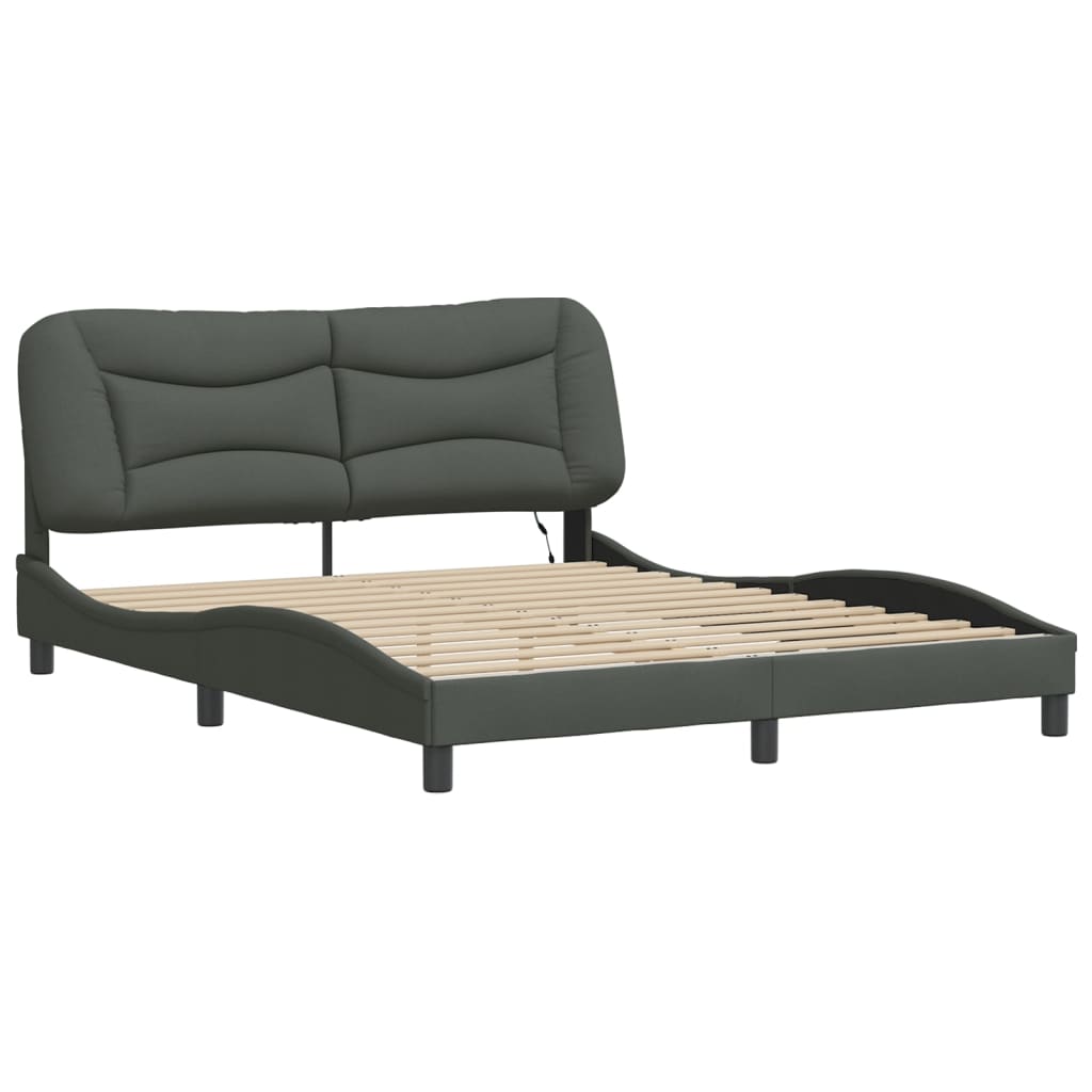 Bedframe met LED zonder matras "Hvar" 160x200 cm stof donkergrijs is nu te koop bij PeponiXL, paradijselijk wonen!