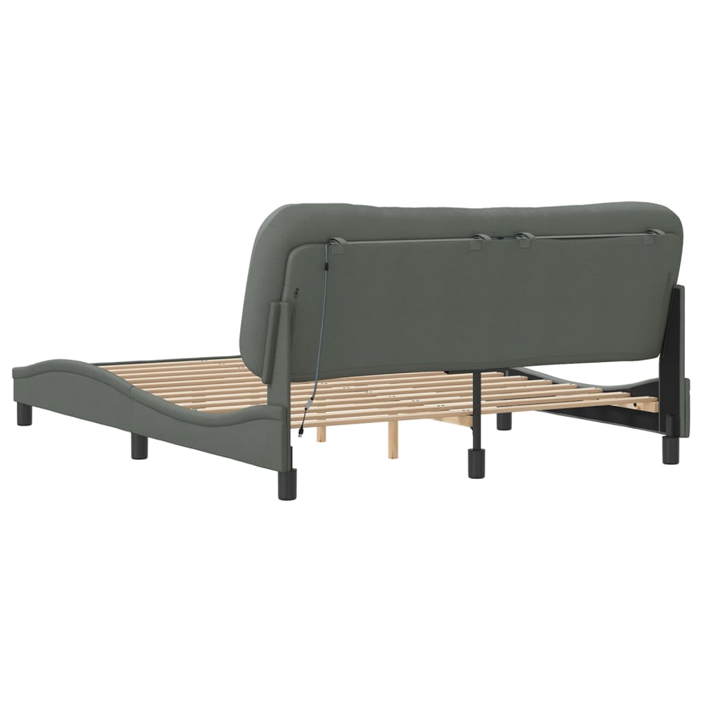Bedframe met LED zonder matras "Hvar" 160x200 cm stof donkergrijs is nu te koop bij PeponiXL, paradijselijk wonen!