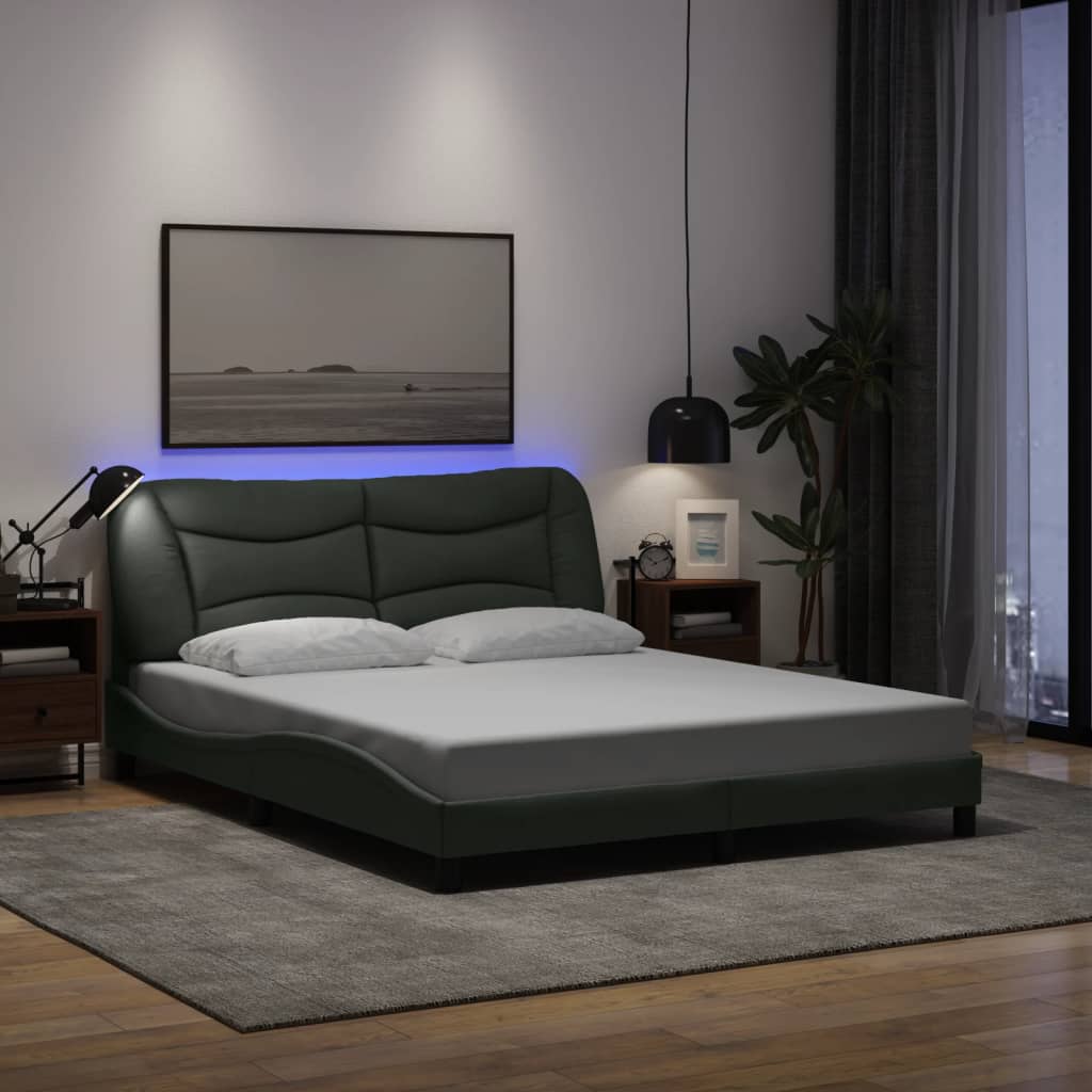 Bedframe met LED zonder matras "Hvar" 160x200 cm stof donkergrijs is nu te koop bij PeponiXL, paradijselijk wonen!
