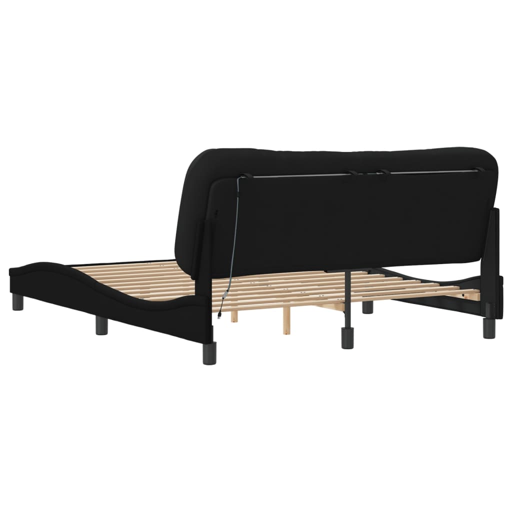 Bedframe met LED zonder matras "Hvar" 160x200 cm stof zwart is nu te koop bij PeponiXL, paradijselijk wonen!