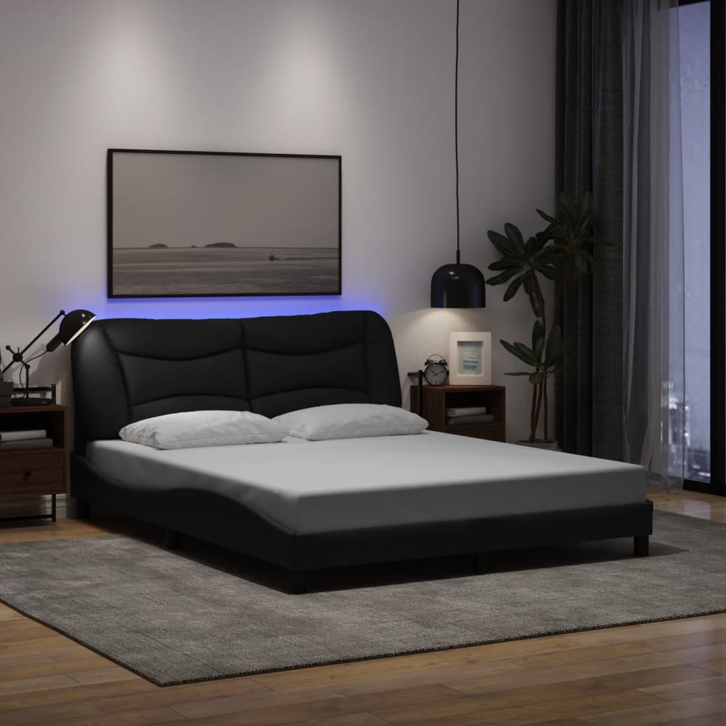 Bedframe met LED zonder matras "Hvar" 160x200 cm stof zwart is nu te koop bij PeponiXL, paradijselijk wonen!