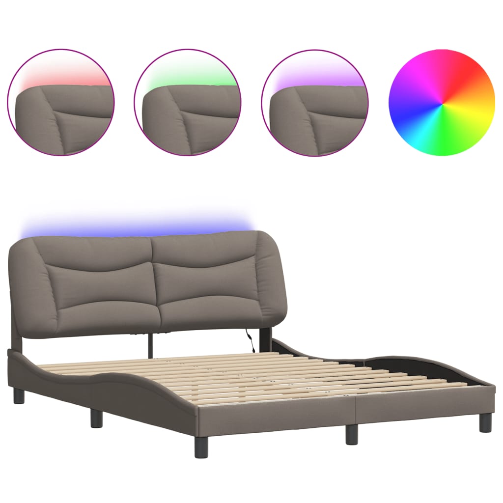 Bedframe met LED zonder matras "Hvar" 160x200 cm stof taupe is nu te koop bij PeponiXL, paradijselijk wonen!