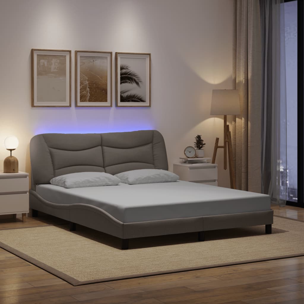 Bedframe met LED zonder matras "Hvar" 160x200 cm stof taupe is nu te koop bij PeponiXL, paradijselijk wonen!
