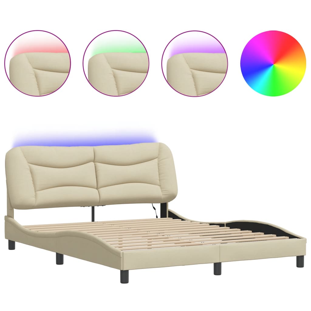 Bedframe met LED zonder matras "Hvar" 160x200 cm stof crème is nu te koop bij PeponiXL, paradijselijk wonen!