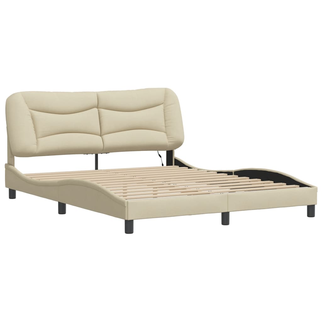 Bedframe met LED zonder matras "Hvar" 160x200 cm stof crème is nu te koop bij PeponiXL, paradijselijk wonen!