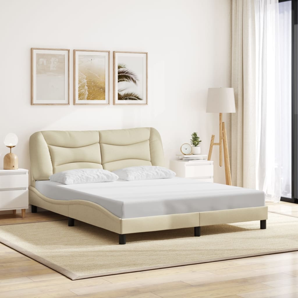 Bedframe met LED zonder matras "Hvar" 160x200 cm stof crème is nu te koop bij PeponiXL, paradijselijk wonen!