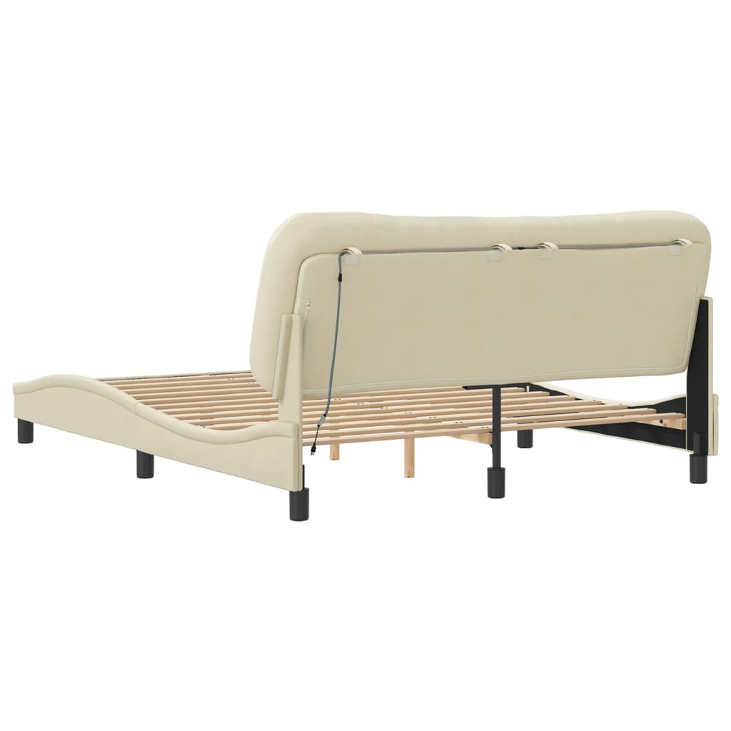 Bedframe met LED zonder matras "Hvar" 160x200 cm stof crème is nu te koop bij PeponiXL, paradijselijk wonen!