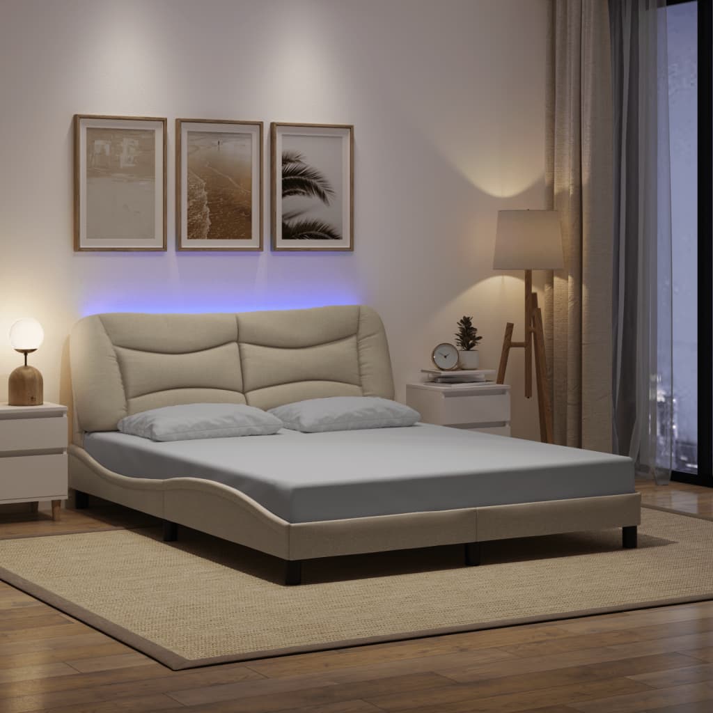 Bedframe met LED zonder matras "Hvar" 160x200 cm stof crème is nu te koop bij PeponiXL, paradijselijk wonen!