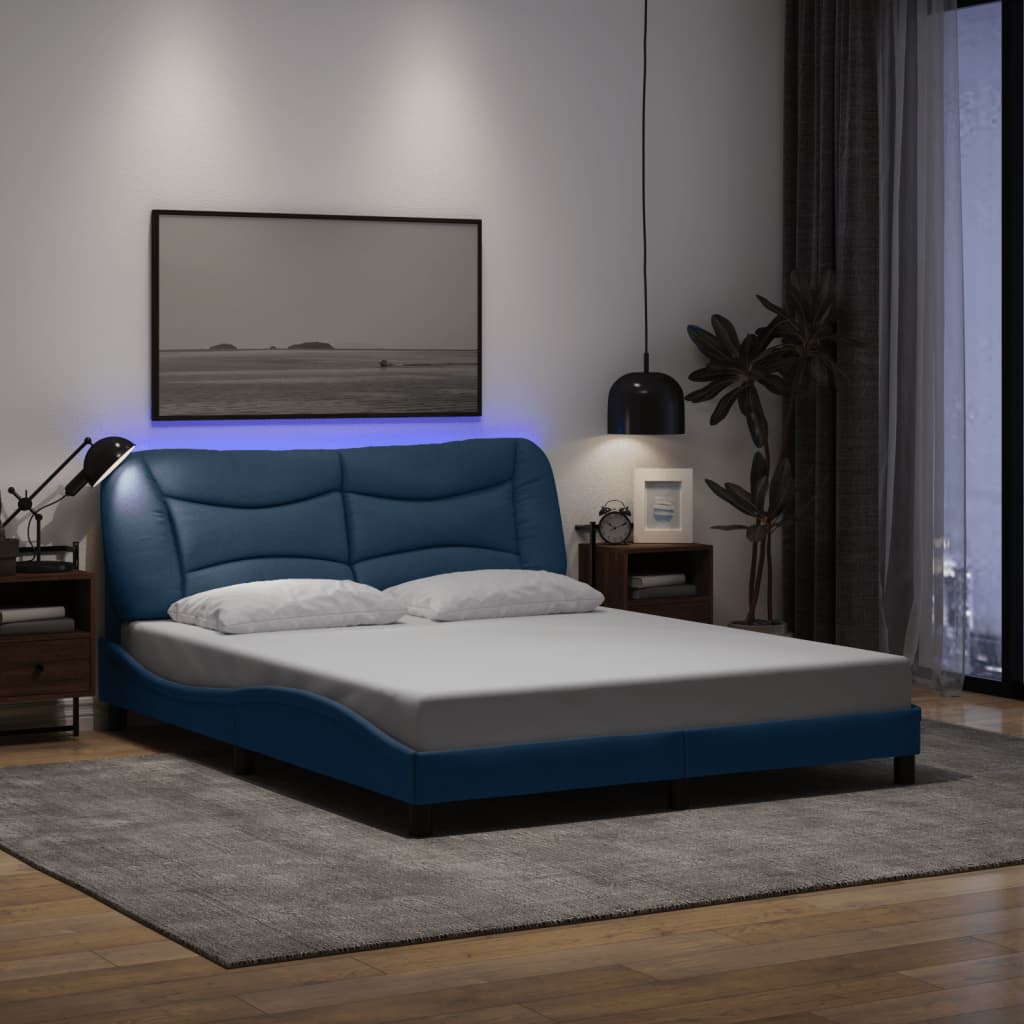Bedframe met LED zonder matras "Hvar" 160x200 cm stof blauw is nu te koop bij PeponiXL, paradijselijk wonen!