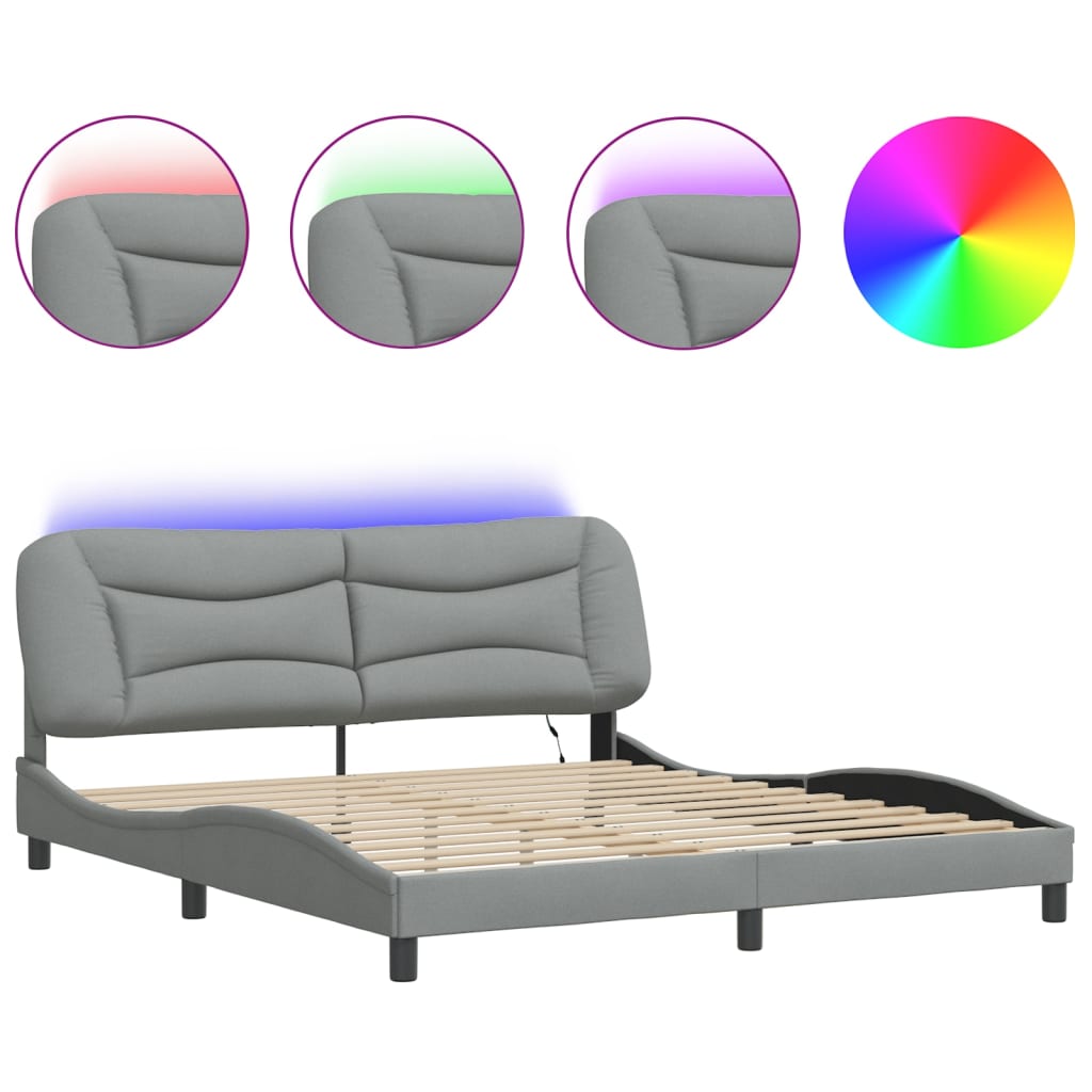Bedframe met LED zonder matras "Hvar" stof 180x200 cm lichtgrijs is nu te koop bij PeponiXL, paradijselijk wonen!