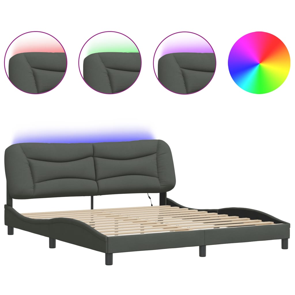 Bedframe met LED zonder matras "Hvar" 180x200 cm stof donkergrijs is nu te koop bij PeponiXL, paradijselijk wonen!