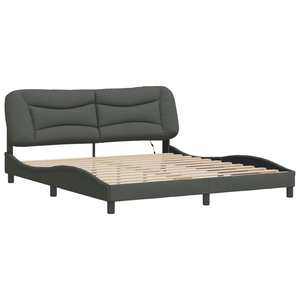 Bedframe met LED zonder matras "Hvar" 180x200 cm stof donkergrijs is nu te koop bij PeponiXL, paradijselijk wonen!