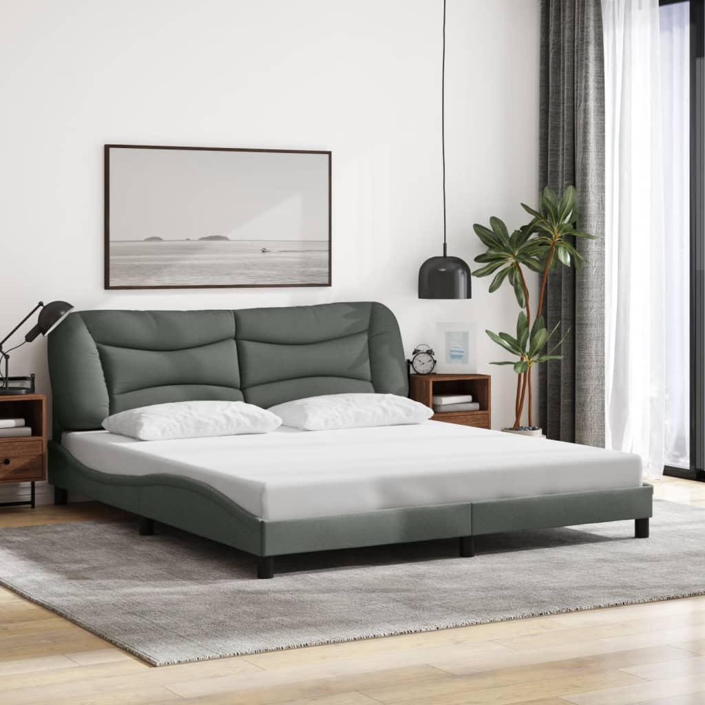Bedframe met LED zonder matras "Hvar" 180x200 cm stof donkergrijs is nu te koop bij PeponiXL, paradijselijk wonen!