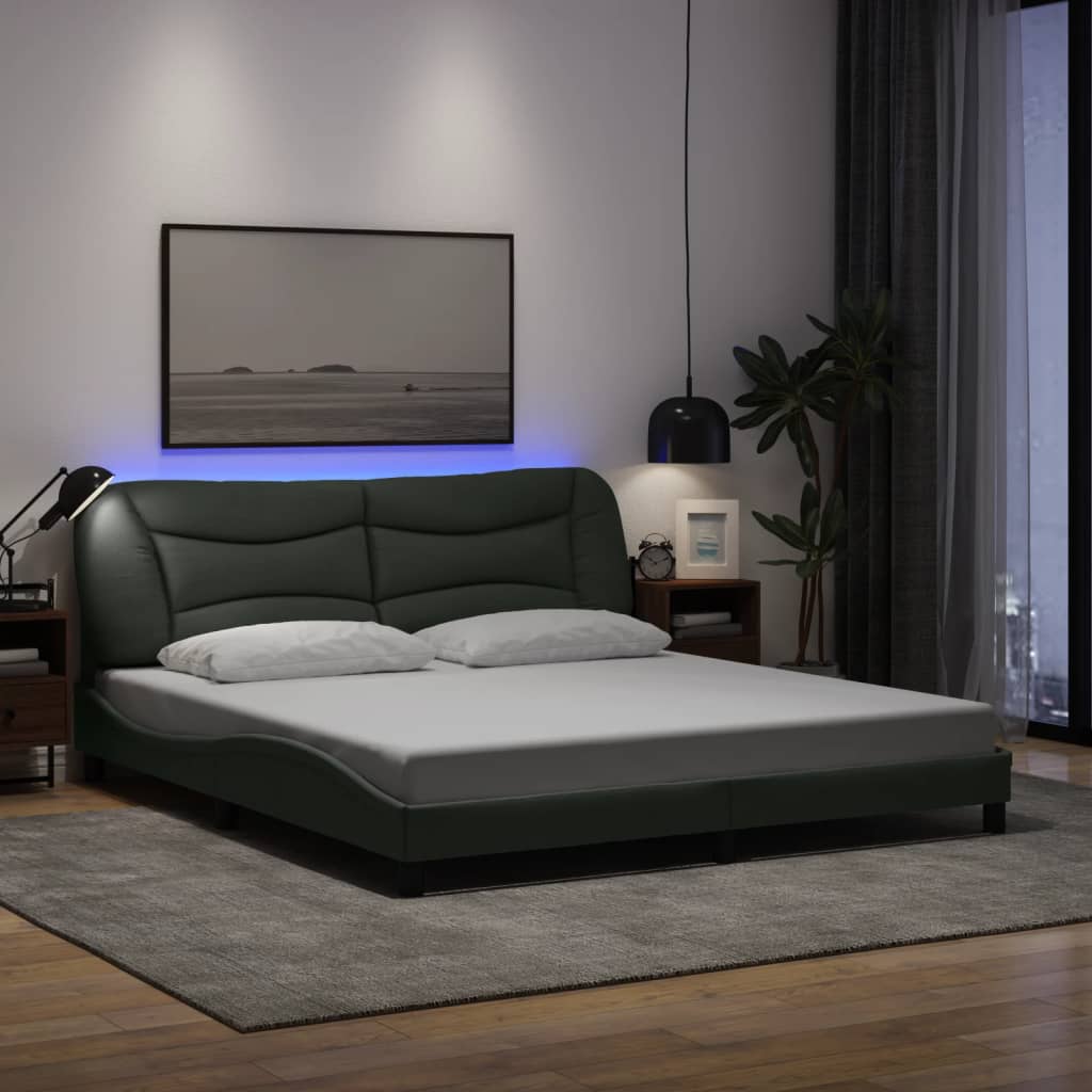 Bedframe met LED zonder matras "Hvar" 180x200 cm stof donkergrijs is nu te koop bij PeponiXL, paradijselijk wonen!