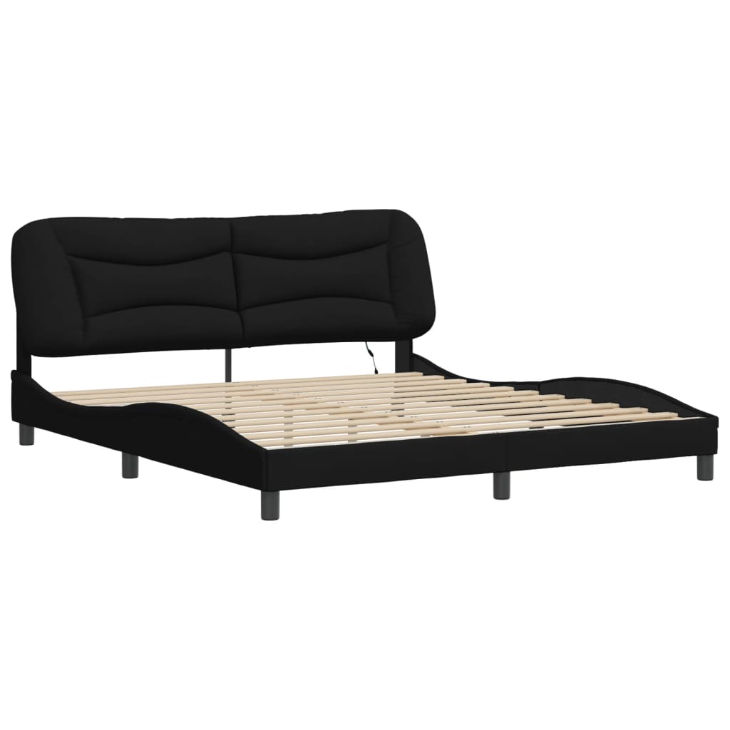 Bedframe met LED zonder matras "Hvar" 180x200 cm stof zwart is nu te koop bij PeponiXL, paradijselijk wonen!