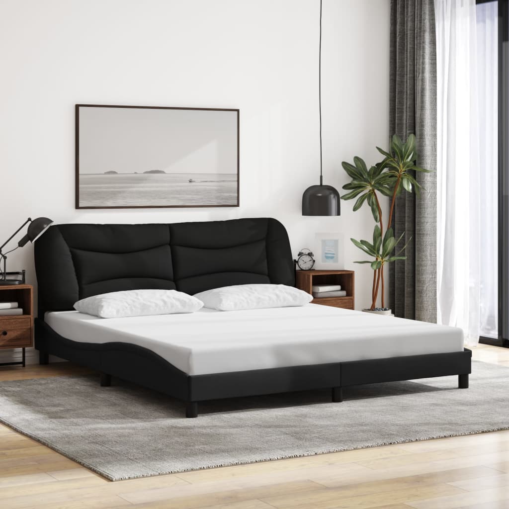 Bedframe met LED zonder matras "Hvar" 180x200 cm stof zwart is nu te koop bij PeponiXL, paradijselijk wonen!