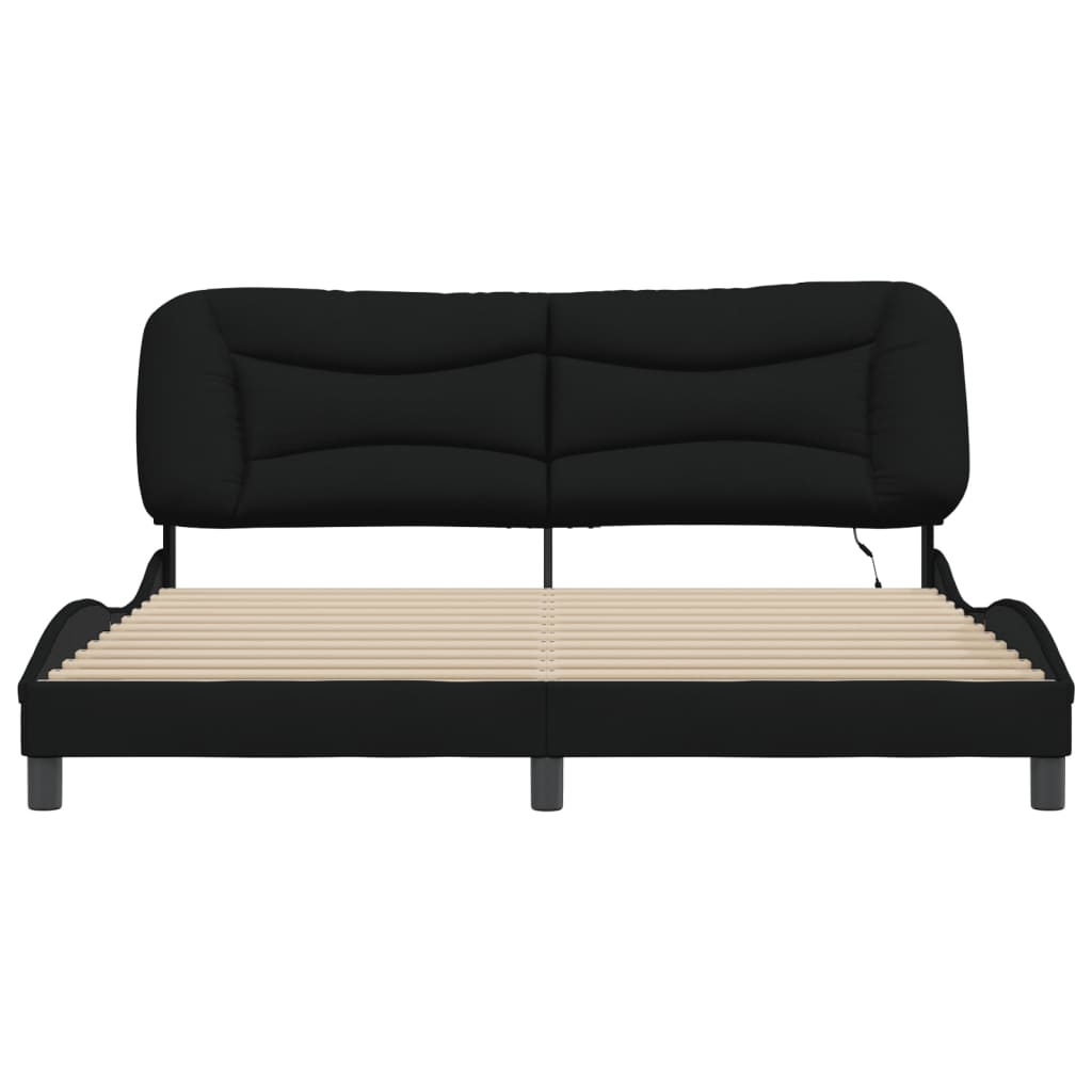 Bedframe met LED zonder matras "Hvar" 180x200 cm stof zwart is nu te koop bij PeponiXL, paradijselijk wonen!