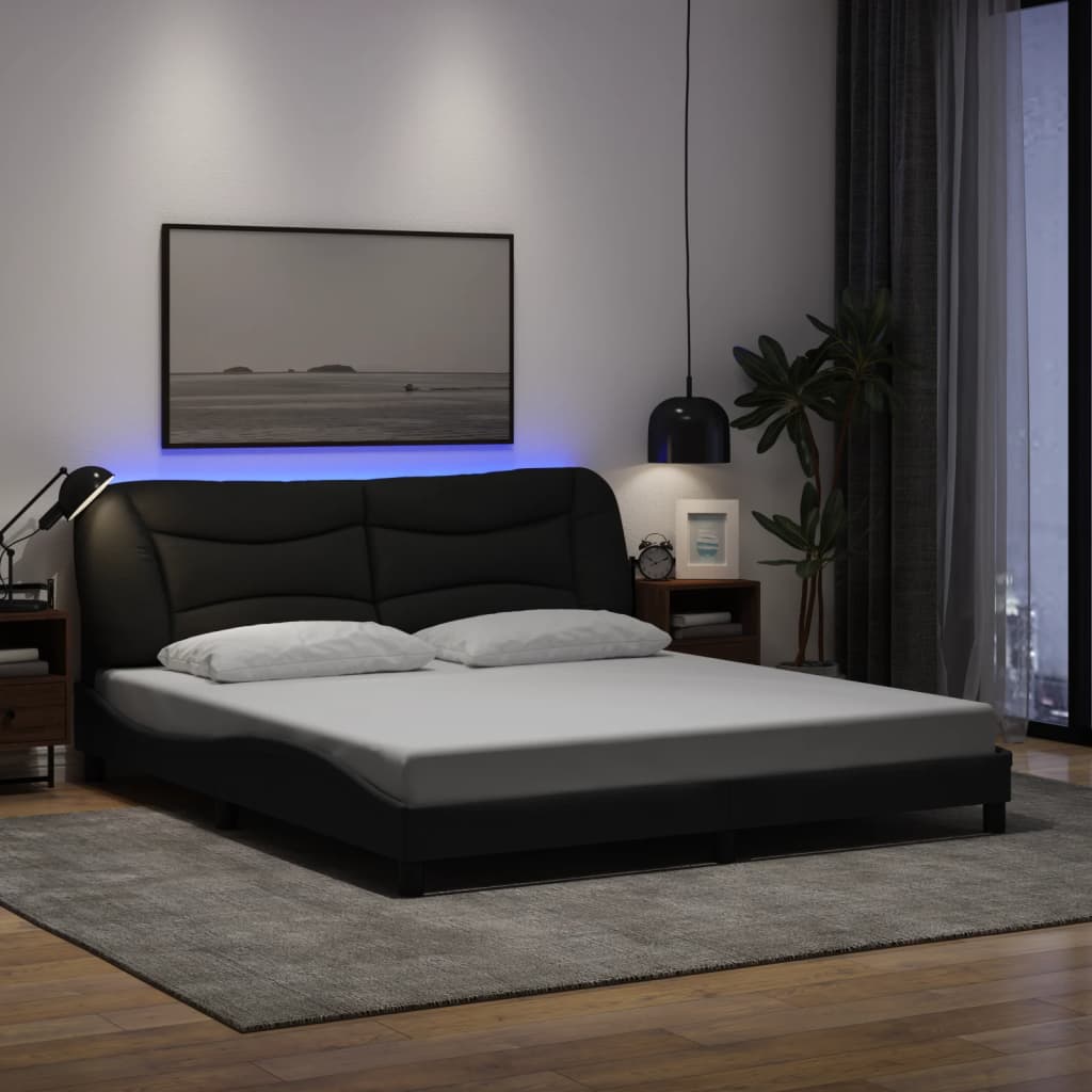 Bedframe met LED zonder matras "Hvar" 180x200 cm stof zwart is nu te koop bij PeponiXL, paradijselijk wonen!
