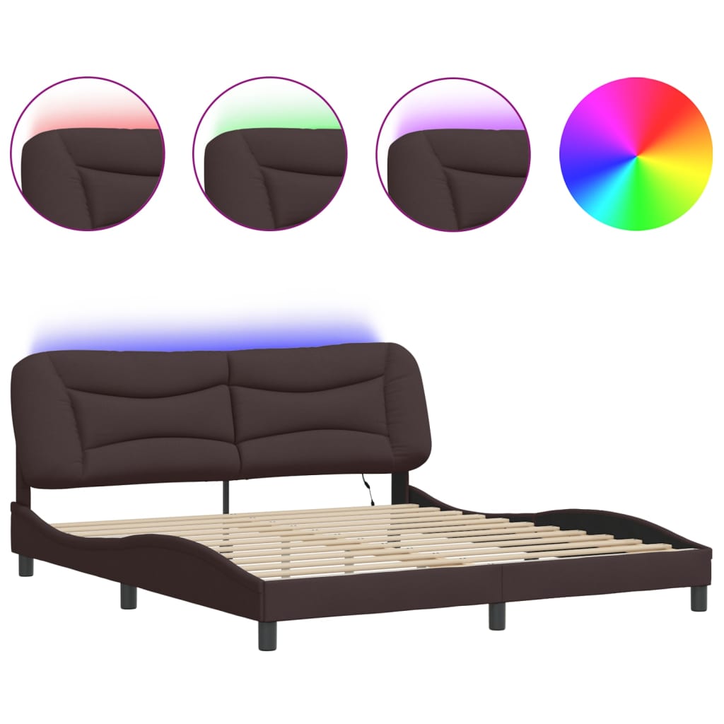 Bedframe met LED zonder matras "Hvar" 180x200 cm stof donkerbruin is nu te koop bij PeponiXL, paradijselijk wonen!