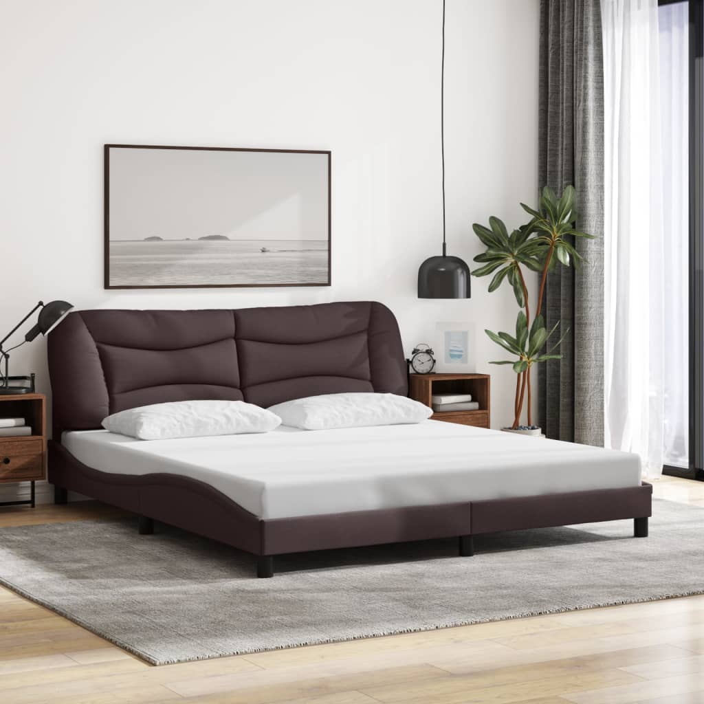 Bedframe met LED zonder matras "Hvar" 180x200 cm stof donkerbruin is nu te koop bij PeponiXL, paradijselijk wonen!