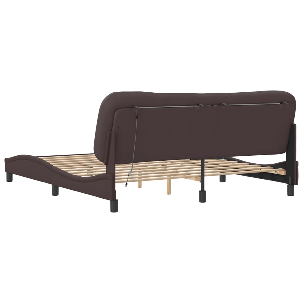 Bedframe met LED zonder matras "Hvar" 180x200 cm stof donkerbruin is nu te koop bij PeponiXL, paradijselijk wonen!