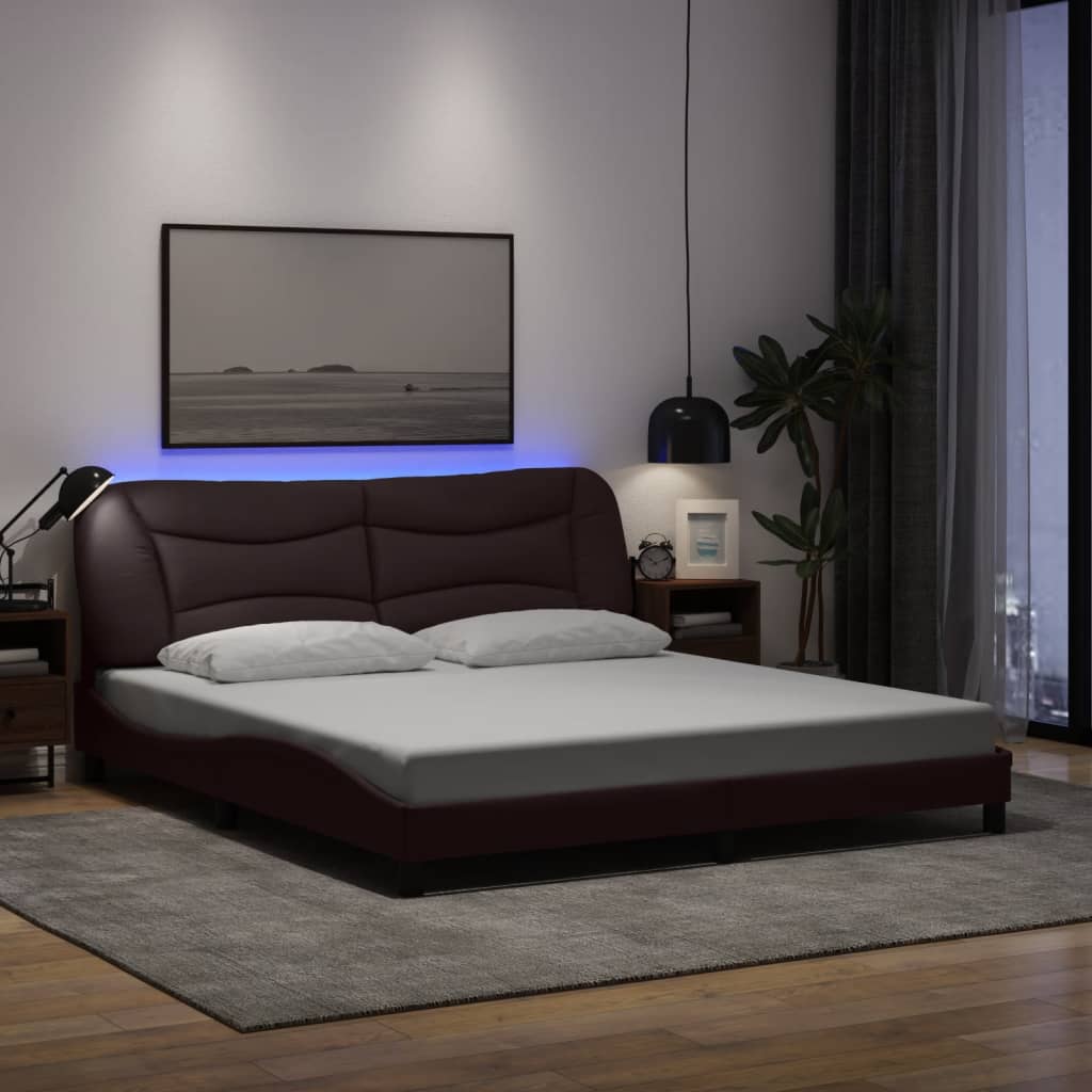 Bedframe met LED zonder matras "Hvar" 180x200 cm stof donkerbruin is nu te koop bij PeponiXL, paradijselijk wonen!
