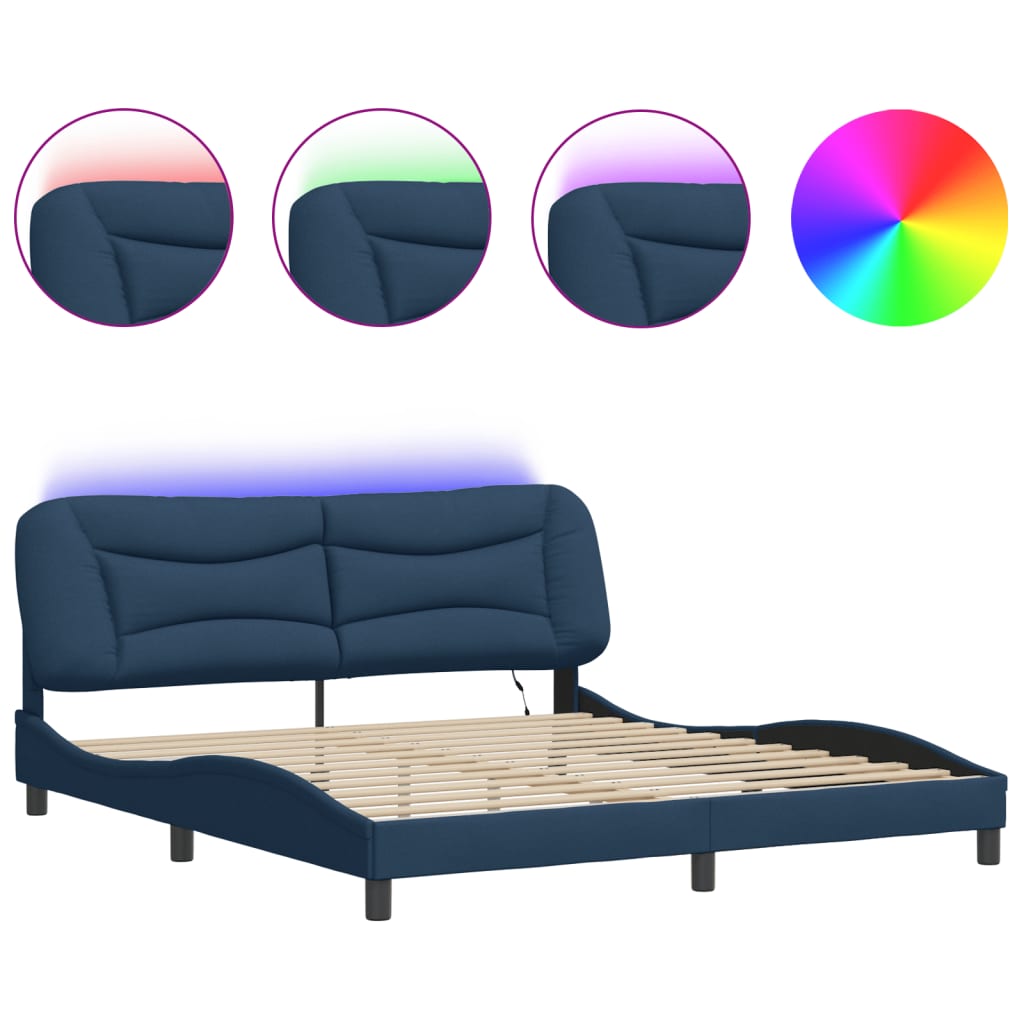 Bedframe met LED zonder matras "Hvar" 180x200 cm stof blauw is nu te koop bij PeponiXL, paradijselijk wonen!