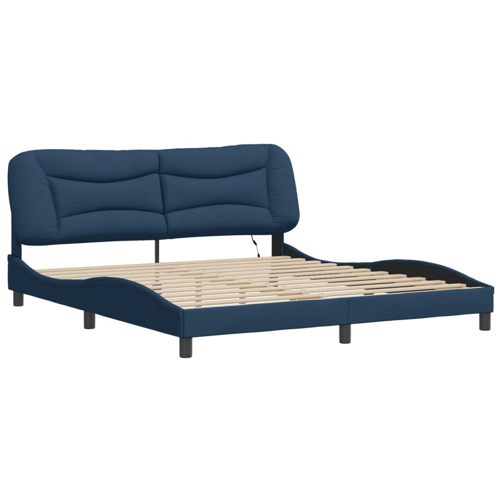Bedframe met LED zonder matras "Hvar" 180x200 cm stof blauw is nu te koop bij PeponiXL, paradijselijk wonen!