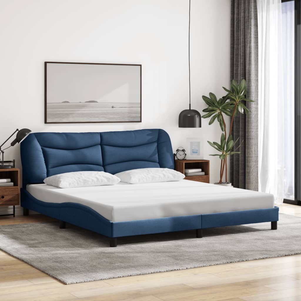 Bedframe met LED zonder matras "Hvar" 180x200 cm stof blauw is nu te koop bij PeponiXL, paradijselijk wonen!