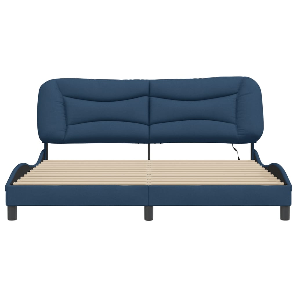 Bedframe met LED zonder matras "Hvar" 180x200 cm stof blauw is nu te koop bij PeponiXL, paradijselijk wonen!