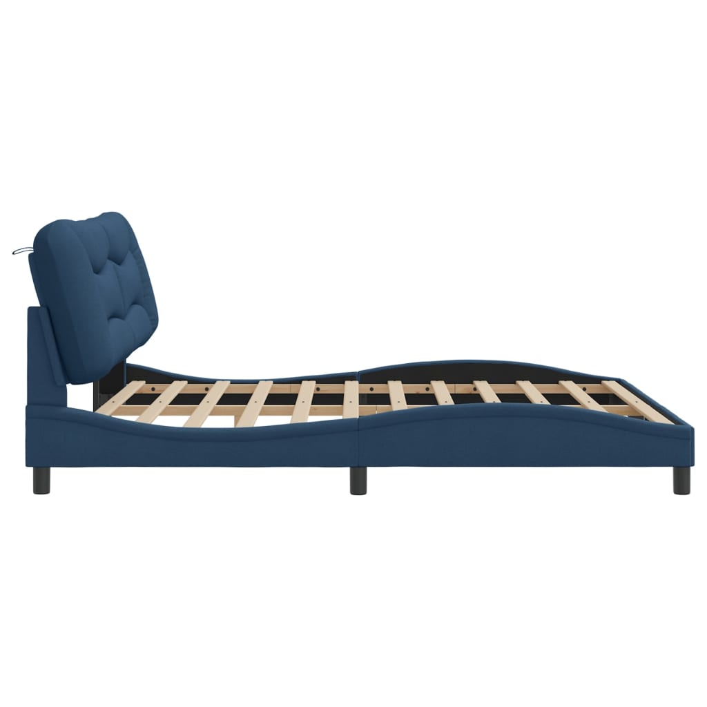 Bedframe met LED zonder matras "Hvar" 180x200 cm stof blauw is nu te koop bij PeponiXL, paradijselijk wonen!