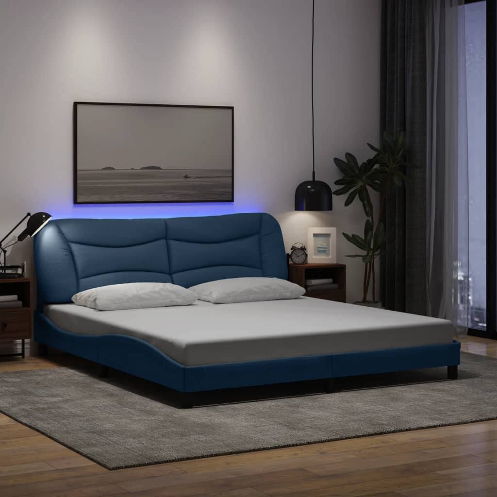 Bedframe met LED zonder matras "Hvar" 180x200 cm stof blauw is nu te koop bij PeponiXL, paradijselijk wonen!