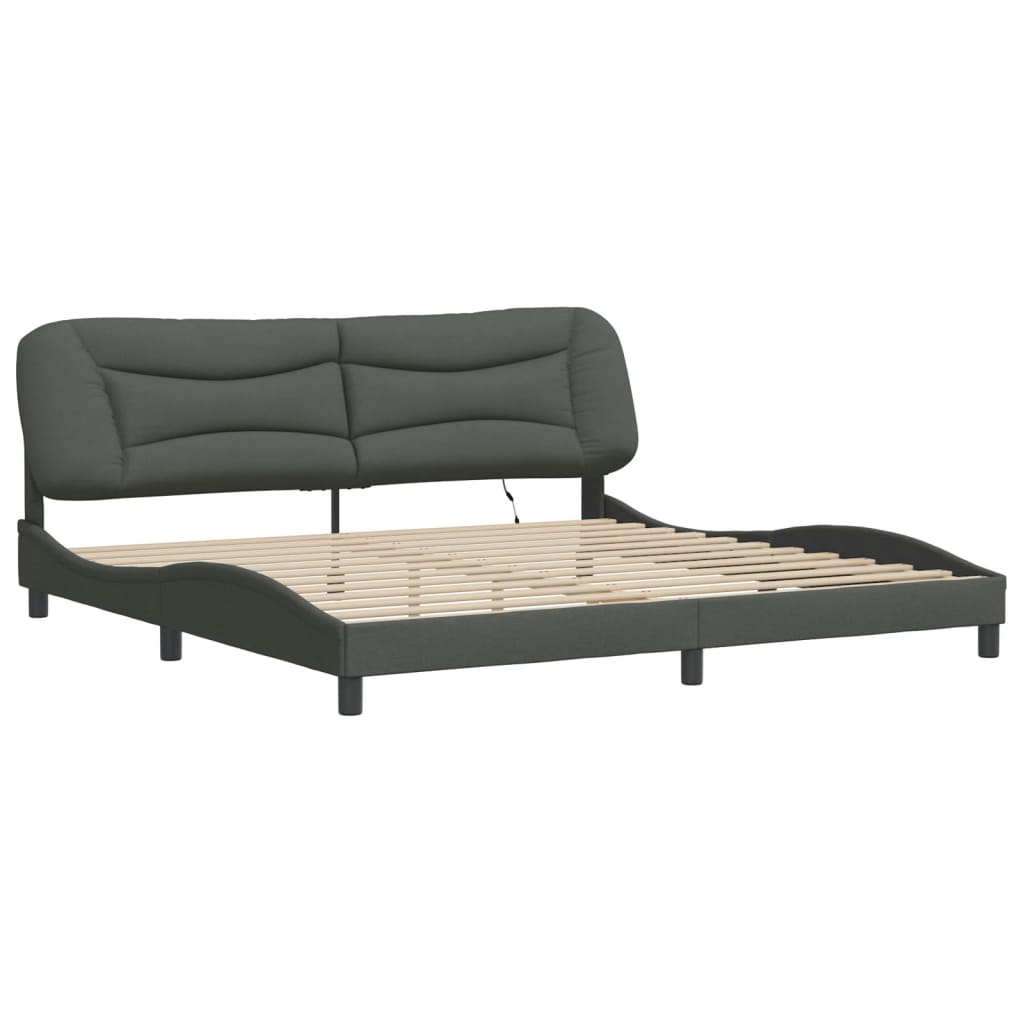 Bedframe met LED zonder matras "Hvar" 200x200 cm stof donkergrijs is nu te koop bij PeponiXL, paradijselijk wonen!