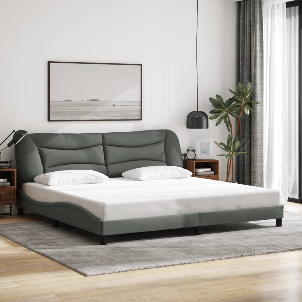 Bedframe met LED zonder matras "Hvar" 200x200 cm stof donkergrijs is nu te koop bij PeponiXL, paradijselijk wonen!