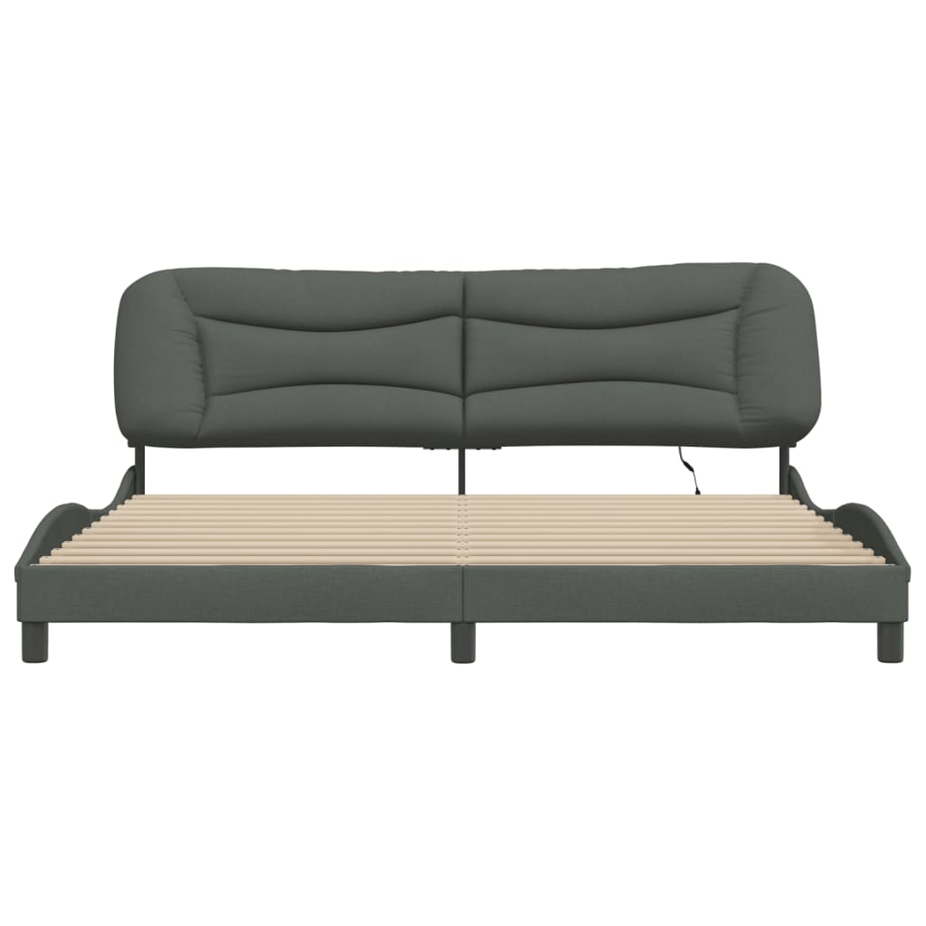 Bedframe met LED zonder matras "Hvar" 200x200 cm stof donkergrijs is nu te koop bij PeponiXL, paradijselijk wonen!