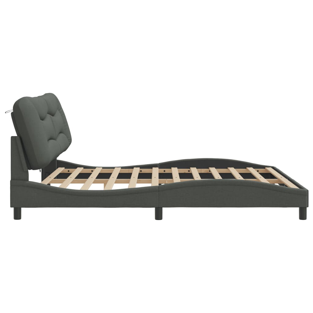 Bedframe met LED zonder matras "Hvar" 200x200 cm stof donkergrijs is nu te koop bij PeponiXL, paradijselijk wonen!