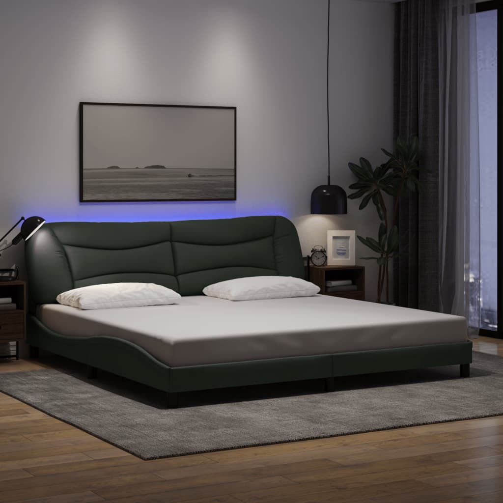 Bedframe met LED zonder matras "Hvar" 200x200 cm stof donkergrijs is nu te koop bij PeponiXL, paradijselijk wonen!