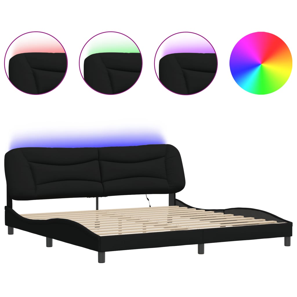 Bedframe met LED zonder matras "Hvar" 200x200 cm stof zwart is nu te koop bij PeponiXL, paradijselijk wonen!