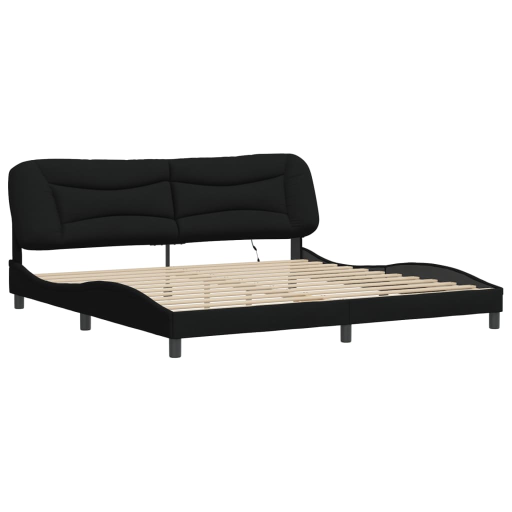 Bedframe met LED zonder matras "Hvar" 200x200 cm stof zwart is nu te koop bij PeponiXL, paradijselijk wonen!