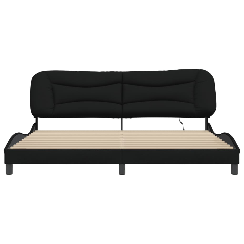 Bedframe met LED zonder matras "Hvar" 200x200 cm stof zwart is nu te koop bij PeponiXL, paradijselijk wonen!