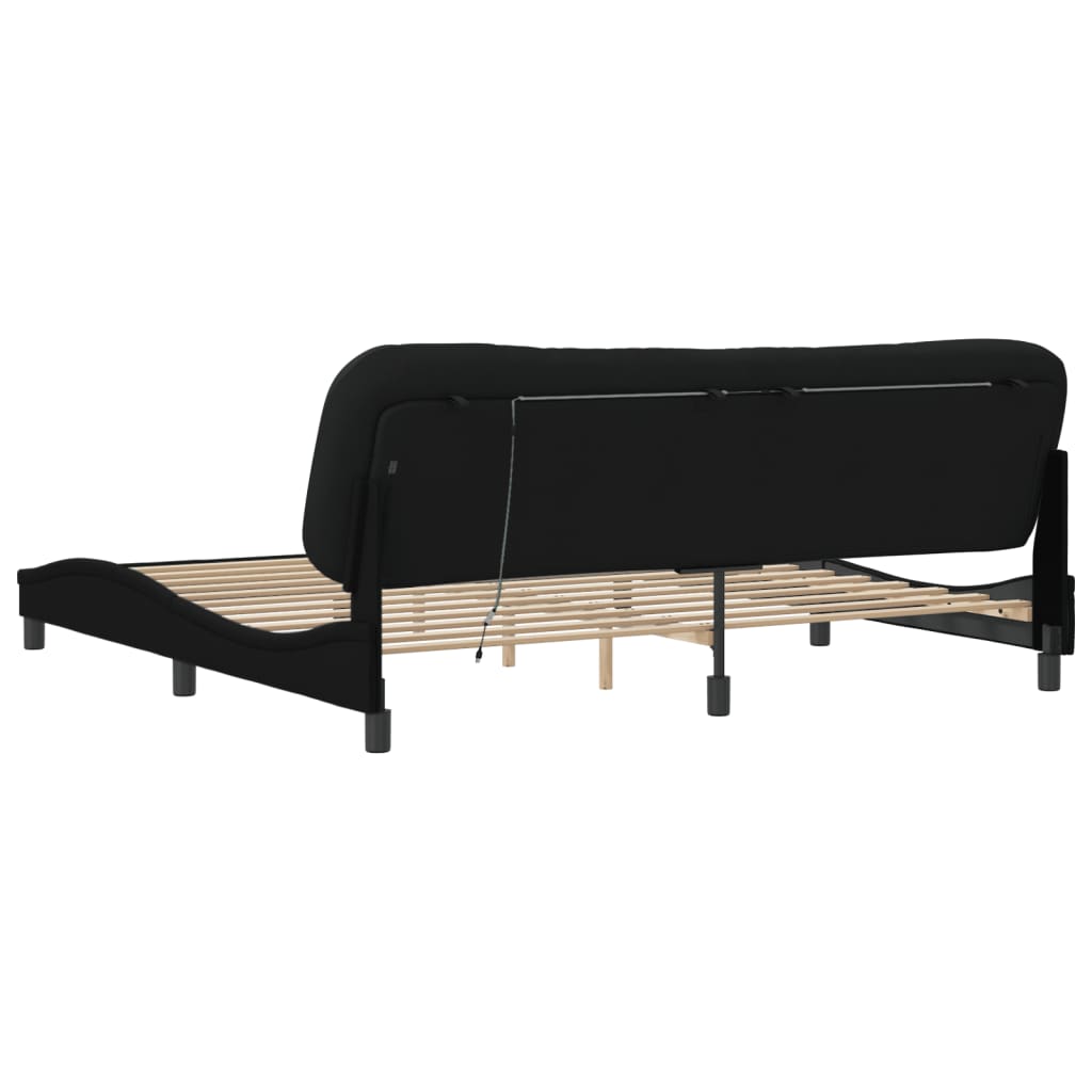 Bedframe met LED zonder matras "Hvar" 200x200 cm stof zwart is nu te koop bij PeponiXL, paradijselijk wonen!