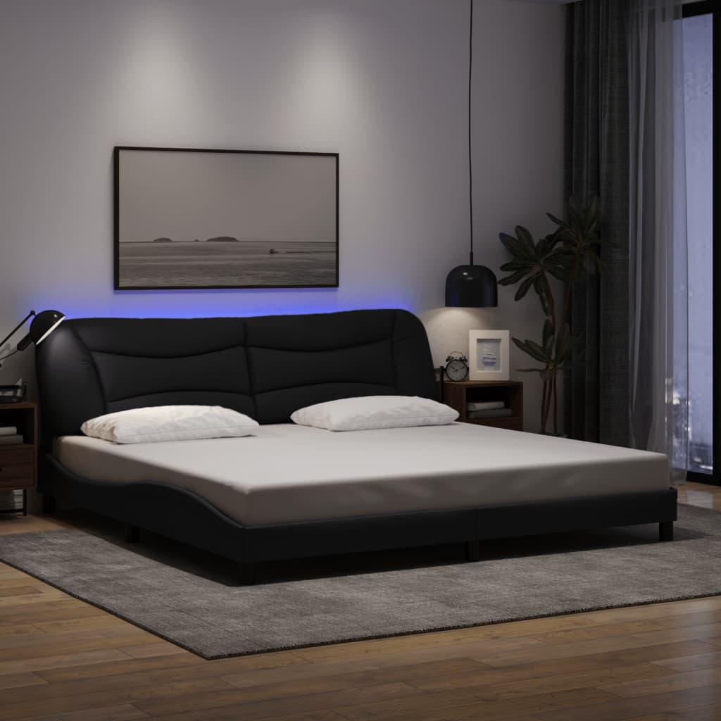 Bedframe met LED zonder matras "Hvar" 200x200 cm stof zwart is nu te koop bij PeponiXL, paradijselijk wonen!
