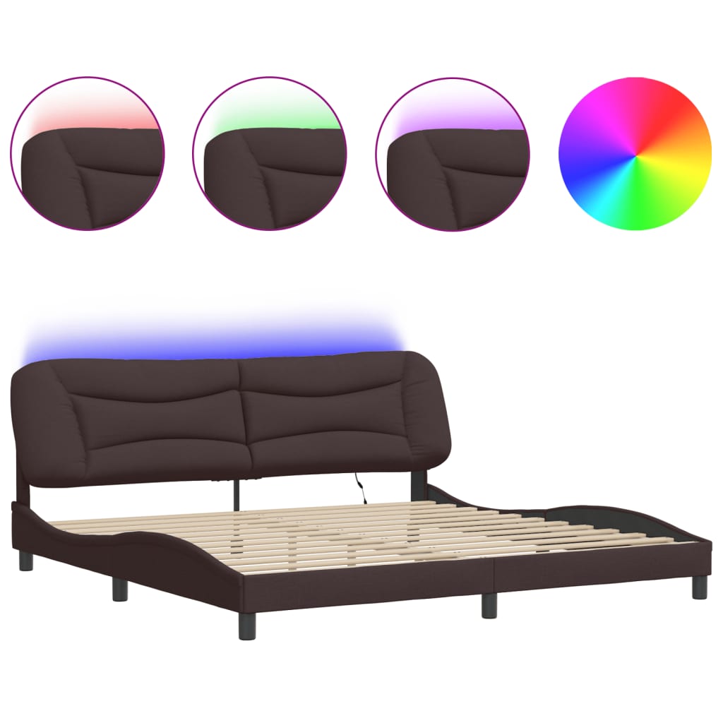 Bedframe met LED zonder matras "Hvar" 200x200 cm stof donkerbruin is nu te koop bij PeponiXL, paradijselijk wonen!