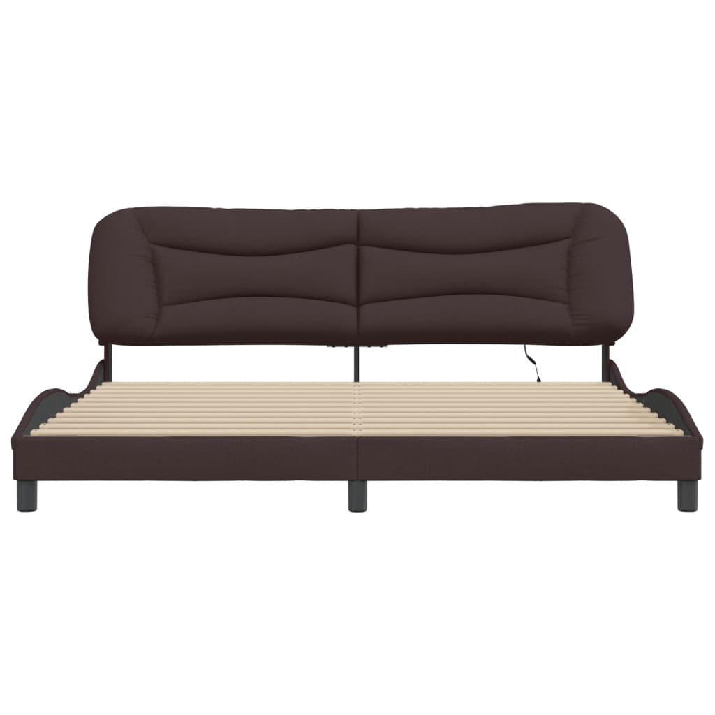 Bedframe met LED zonder matras "Hvar" 200x200 cm stof donkerbruin is nu te koop bij PeponiXL, paradijselijk wonen!