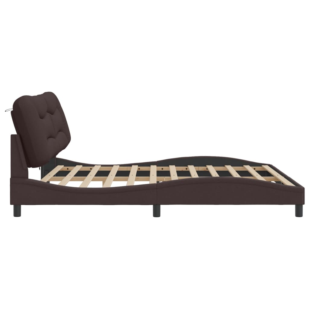 Bedframe met LED zonder matras "Hvar" 200x200 cm stof donkerbruin is nu te koop bij PeponiXL, paradijselijk wonen!